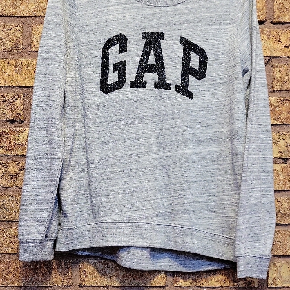 GAP Women's Light Gray Pullover Sweatshirt with Black Sparkly Logo Size Large - Picture 8 of 11